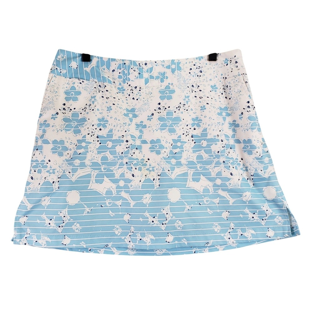 Adidas ClimaCool Skort Women 12 Blue Floral Striped Golfcore Sporty Tenniscore